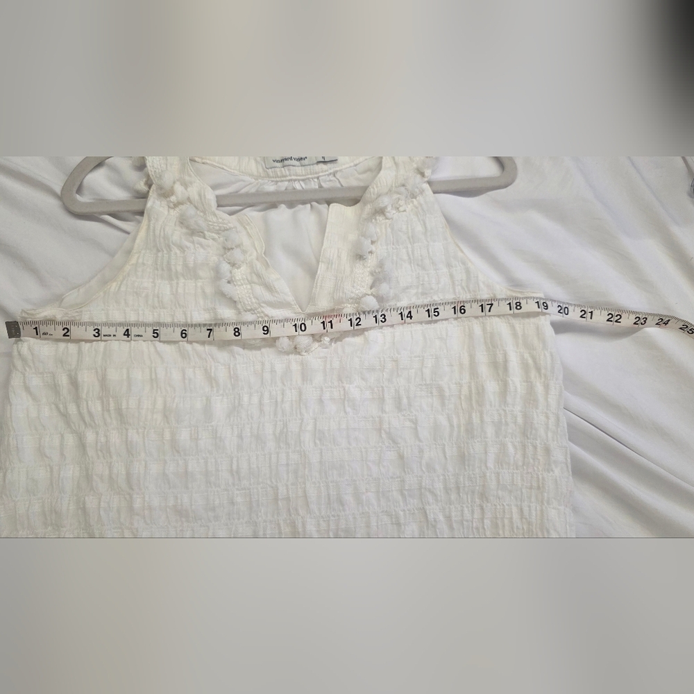 Vineyard Vines Medium White Textured Gauze Pom Pom Tunic Dress Lined Coastal - Picture 3 of 9